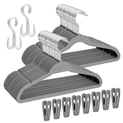 Imagen de Tinfol 60 Pack Toddler Velvet Hangers, Gray Non Slip Kids Space Saving Felt Baby Hangers with 8 Hanger Clips and 2 Rotatable Hook for Children&#039;s Dress Pants Skirt, Clothes