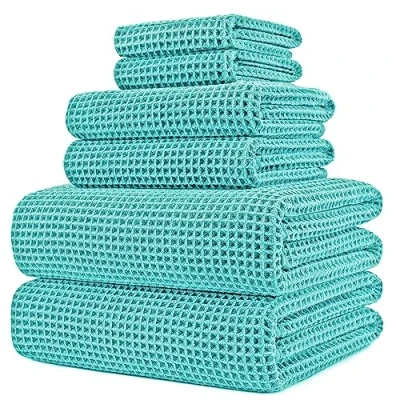 Imagen de Polyte Juego de Toallas baño Microfibra antipelusa Secado rápido Punto gofrado Naranja Grande: 152 x 76,2 cm Pack 6