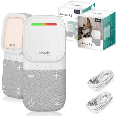 Imagen de lionelo Babyline 2.2 Vigilabebés con Audio electrónico luz Nocturna, Alcance de hasta 400 m, comunicación bidireccional, Modo Ahorro EcoVox, alarmas, batería 12 h, Control Volumen