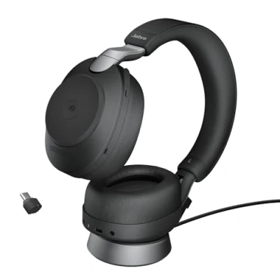 Imagen de Jabra Evolve2 85 Auriculares Inalámbricos Estéreo con Soporte de Carga Certificados para Microsoft Teams Batería Larga Duración Adaptador Bluetooth USB A Negro