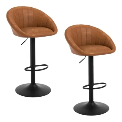 Imagen de WOLTU 2X Taburetes Giratorios, de Altura Ajustable, con Respaldo y Reposapiés, Cocina Asiento Tapizado en Piel sintética Vintage, Marrón, BH429br 2