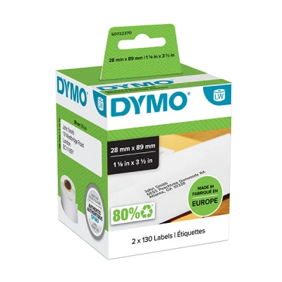Imagen de ETIQUETAS DYMO LABEL WRITER PAPEL PARA DIRECCIONES. 130 X 2 ROLLOS BLANCAS DE 89X28MM