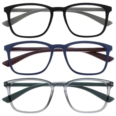 Imagen de OPULIZE Max Gafas de Lectura Pack 3 Marco Rectangular Clásico Grande Negro Mate Azul Gris Unisex Hombres Mujeres Bisagras Resorte RRR78 137 +1.00