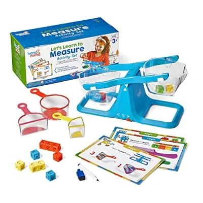 Imagen de Learning Resources Juego de actividades para aprender a medir, tazas medidoras niños, Equilibrio con cubos, Cubos y tarjetas MathLink