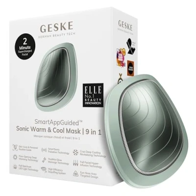 Imagen de GESKE SmartAppGuided™ Sonic Warm &amp; Cool Mask 9 en 1 Máscara facial LED de belleza Espectro completo y terapia luz roja Calor/frío Mayor absorción productosl masajeador