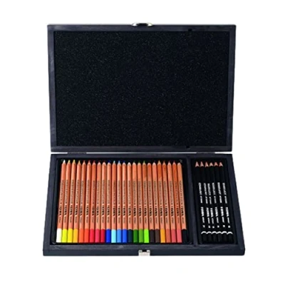 Imagen de LYRA Rembrandt Polycolor, Lápices de colores para Bellas Artes, Caja Madera, 24 surtidos, 6 Grafito, 30 unidades