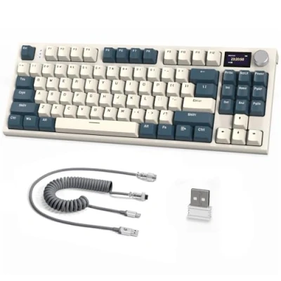 Imagen de ATTACK SHARK RK86 Pro Teclado Mecánico Wireless 75%,para Juegos Tri Modo con 2.4G/BT5.0/USB C Cable,US Layout TKL 87 Tecla,Pantalla TFT HD de 1.2&#039; y Perilla, RGB Backlit Hot Swap Linear Switch/Blanco
