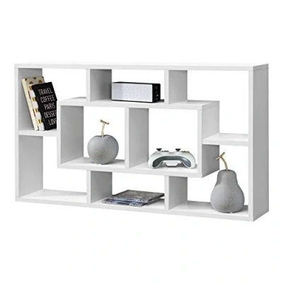 Imagen de [en.casa] Estantería para Pared Saputit 85 x 16 48 cm con 8 Compartimientos de Almacenamiento Estante Flotante Decoración Salón o Dormitorio Blanco Mate