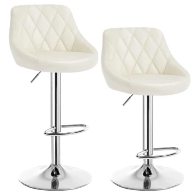 Imagen de WOLTU 2X Taburete de Bar con Respaldo Cuero Sintético Taburetes Alto Cocina Regulable en Altura Giratorio Sillas Escritorio Crema BH23cm 2