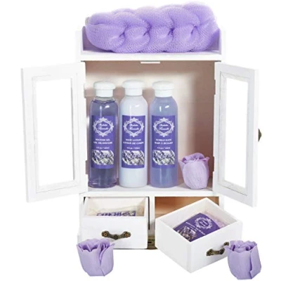 Imagen de BRUBAKER Cosmetics Set de Regalo Baño y Cuidado Lavanda en Armario Madera Vintage Blanco