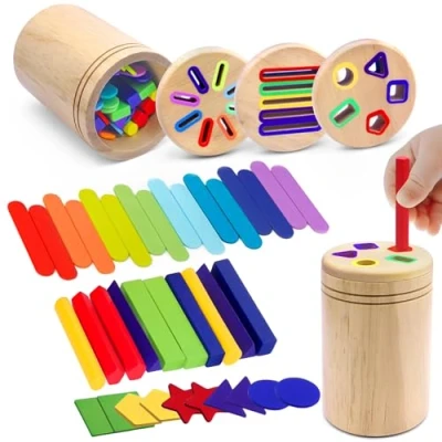 Imagen de EOPUOZS Juguetes Niños 1 2 3 Años, en Montessori de Madera para Clasificar Colores y Formas, con Bolsa Almacenamiento, Regalos