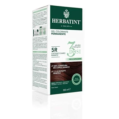 Imagen de Herbatint Gel colorante permanente 3 dosis, 300 ml 5R castaño claro cobrizo, sin amoniaco, para pieles sensibles, cobertura 100% cabellos blancos, con 8 extractos naturales biológicos
