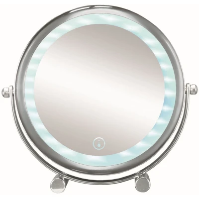 Imagen de Kleine Wolke Bright Mirror Shorty Espejo Aumento Sobremesa 2 Caras LED, Cromo, 20x4x19.5 cm