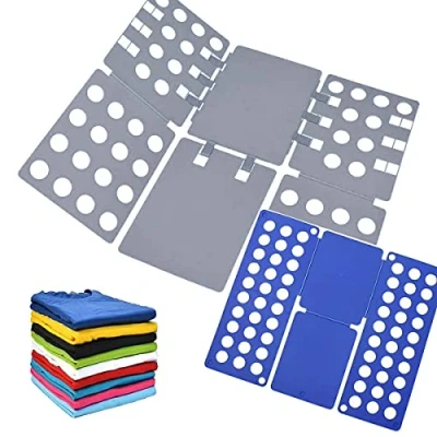 Imagen de 2 Piezas Doblador de Ropa, Doblar la Ropa Placa Ayuda para Plegar Camisetas Tablero Ajustable Camisas niños y Adultos(Gris + azul)