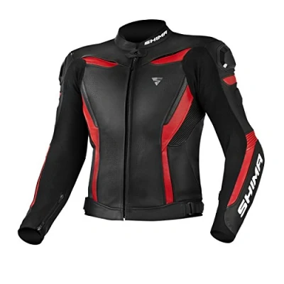 Imagen de SHIMA CHASE Chaqueta moto hombre Cazadora deportiva de cuero verano ventilado con deslizadores hombro, CE espalda, hombros, codos protecciones (Rojo, 54)