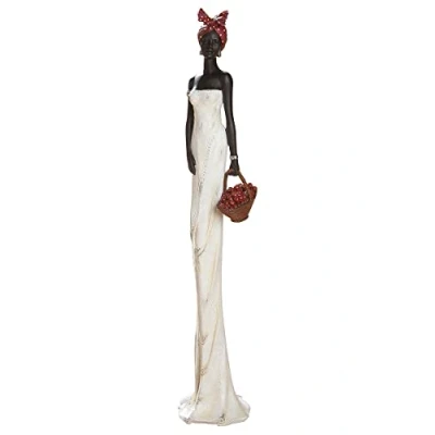 Imagen de GILDE Figura Decorativa XL de Mujer Africana Tortuga, poliresina, Altura 82 cm, Color marrón, Crema y Blanco
