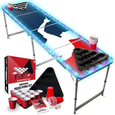Imagen de Beer Pong Juego Flash con Luces LED 1 Mesa + 2 Estantes 22 Copas Rojas 4 Bolas Oficial de Beber OriginalCup®