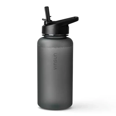 Imagen de VINSUN Botella Gimnasio 1 Litro Agua con Pajita Tritan, Sin BPA, Prueba de Fugas Cantimplora Ligera para Deporte, Oficina, Escuela, Yoga