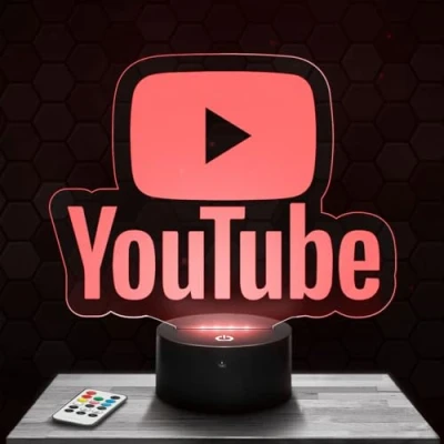 Imagen de lámpara de mesilla noche, luz nocturna táctil Logo Youtube LED ilusión 3D, idea regalo para niños y niñas, Navidad, noche o adultos.