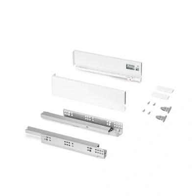 Imagen de Emuca Kit cajón para cocina o baño, altura 93mm, profundidad 350mm, 30 Kg, cierre suave, tableros no incluidos, Acero, Blanco