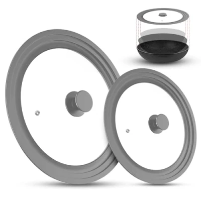 Imagen de Tapa Universal, De Cristal Sarten Universal Tapas Universales Con Borde Silicona Para Diámetro 16/18/20cm Y 24/26/28cm(Gris)