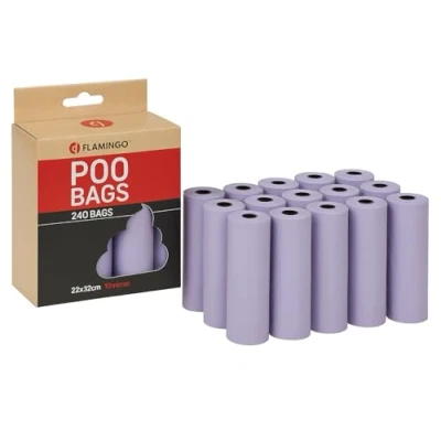 Imagen de Bolsas caca perro 240 unidades biodegradables fuertes y duraderas púrpura pastel Flamingo
