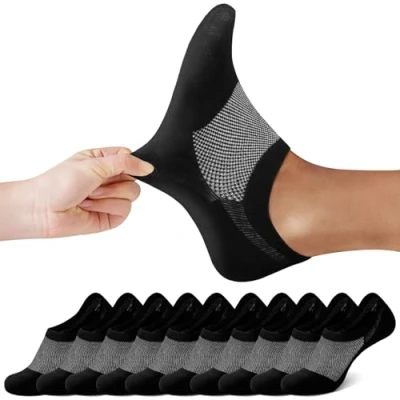 Imagen de FALARY Calcetines Tobilleros Mujer 35 38 Negro Invisibles Hombre 10 Pares Respirable Algodon Antideslizantes Cortos Calcetin