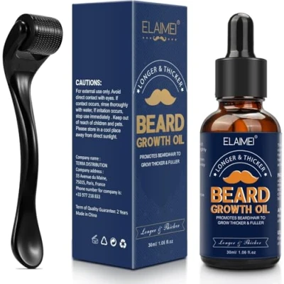 Imagen de Aceite Para El Crecimiento De La Barba &amp; 0.25Mm Microneedle Roller, Kit Premium Barba, Diseñado Los Hombres, Cuidado 30 Ml