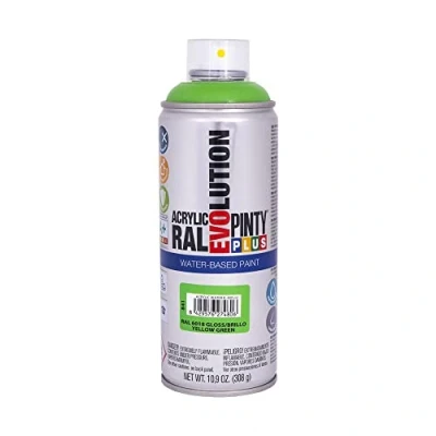 Imagen de PINTY PLUS 95886 Pintura EN Spray Evolution Water Based 520CC Verde Amarillento, RAL 6018 Yellow Green, 65 mm