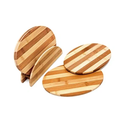 Imagen de Relaxdays Bambus Frühstücksbrettchen Gestreift 4 Tablas de bambú, con Bastidor Incluido, 25 x 18 0,5, Peso Total: 1 kg, Color Natural, 25L 18W cm
