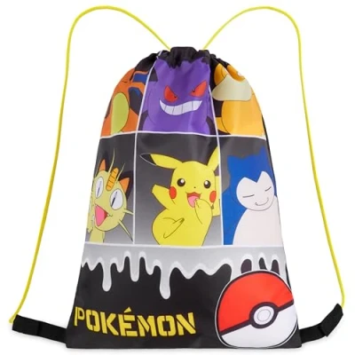 Imagen de Pokémon Pikachu Mochila Cuerdas Bolsa con Cordón de Natación, Escuela, Deporte para Niños (Negro/Multi)