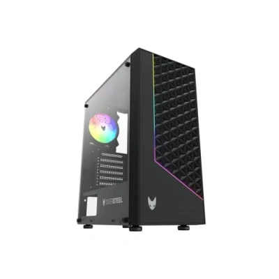 Imagen de Oversteel Iridium Caja Pc Gaming Compatible con Placas ATX, Micro ATX e ITX, Ventilador 120mm A RGB Incluido, Frontal Mallado, 2 Filtros Antipolvo, Cristal Lateral Templado, USB 3.0, Color Negro