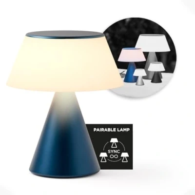 Imagen de Lexon LUMA L lámpara de noche LED luz grande, mesa inalámbrica táctil grande con atenuador intensidad y sincronización multilámparas, 9 colores recargable Azul oscuro