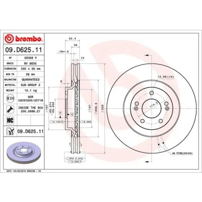 Imagen de BREMBO 09.D625.11 Disco de freno 330 30 5 ventilación interna revestido altamente carbonizado con tornillos HYUNDAI: i30 III Hatchback