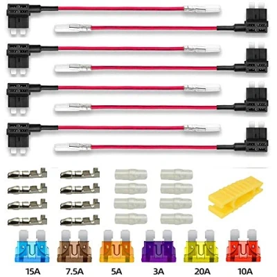 Imagen de Gebildet 8pcs 12V 24V ATS Estándar Portafusible,Coche Circuito Cuchilla Estilo Adaptador Cable Fusible,Add A Circuit Fusible Titular con 6pcs Mediano Fusibles(3A/5A/7.5A/10A/15A/20A)+1pc Extractor