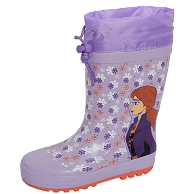 Imagen de Disney Frozen 2 Tie Top Wellington Botas de agua para niñas Wellingtons Elsa Anna goma lluvia Nieve Zapatos agua, Lila, 27 EU