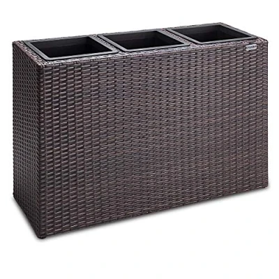 Imagen de Casaria® Macetero Exterior con 3 Macetas Internas Extraíbles Jardinera Poliratán Drenaje de Agua 83x30,5x60cm Marrón