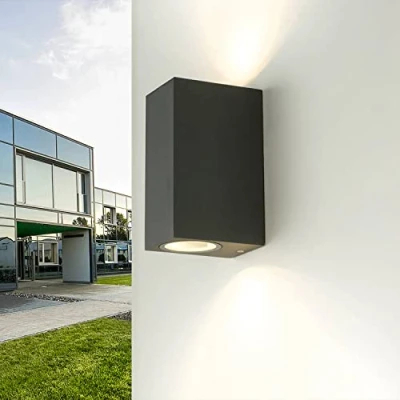 Imagen de Foco de pared exterior, lámpara exterior antracita, luz arriba y abajo, IP44, GU10, D:9,2 cm, balcón, terraza, patio,