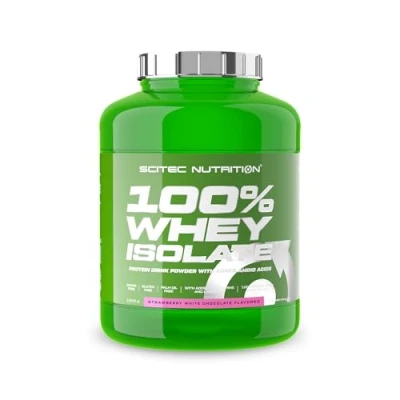 Imagen de Scitec Nutrition 100% Whey Isolate Puro Poder Proteico con BCAAs Glutamina y Arginina Fórmula sin Azúcar ni Gluten, 1816 g, Fresa Chocolate blanco