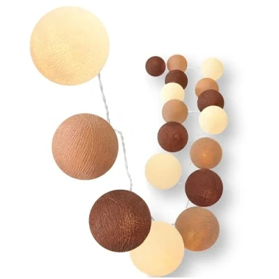 Imagen de CREATIVECOTTON Cadena de luces LED con 20 bolas algodón, temporizador y regulador luz incluido (Capuchino, bolas)