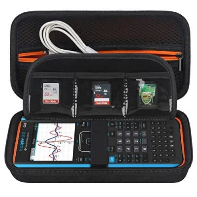 Imagen de Elonbo Texas Instruments TI Nspire CX II CAS/CX II/CX/CX CAS Color Painting Calculator Mobile Case, Bolsillo con Cremallera súper para Cables de Carga, Cargadores, manuales, Negro