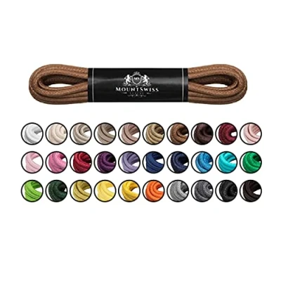 Imagen de Cordones Mount Swiss© Luxury encerados y redondos para zapatos de traje piel, 2 3 mm diámetro, 45 120 cm longitud, color Marrón, talla 100
