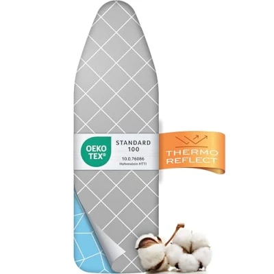 Imagen de Timbley Turbo Funda Tabla Planchar 125 x 45 Refleja Calor para rápido Montaje fácil con elástico 2X Acolchado cómodo &amp; OEKOTEX100 Hecho en Europa Talla L