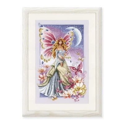 Imagen de Vevaco Kits De Punto Cruz Contado Cuadros Decoracion DIY Creativo Kit LA HADA LAS MARIPOSAS Manualidades Arte Pared Bordar Principiantes Regalo ca. 23 x 36 cm Cross Stitch Embroidery