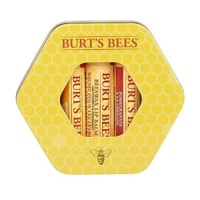 Imagen de Burt&#039;s Bees Set de regalo hidratante tres latas bálsamo labial menta, miel y granada, con cera abejas 100 % natural vitamina E (4,25 g)