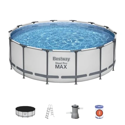 Imagen de BESTWAY 5612X Piscina Desmontable Tubular Steel Pro Max 427 x 122 cm, con Depuradora Cartucho 3.028 L/H Cobertor y Escalera
