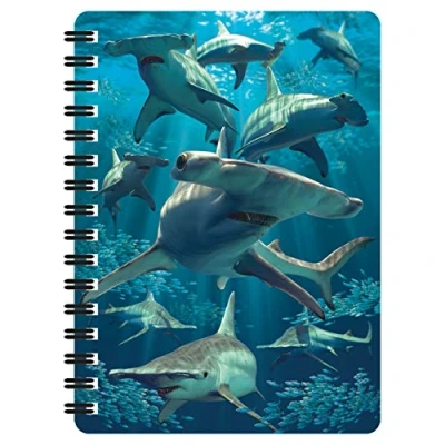 Imagen de 3D LiveLife Libreta Pez martillo de Deluxebase. pequeña A6 con espiral, lenticular tiburones y hojas lisas recicladas. Ilustraciones licencia del reconocido artista David Penfound