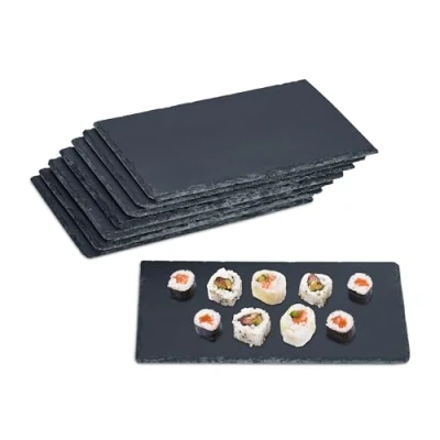 Imagen de Relaxdays 26 x 16 cm en Juego de 8 Unidades Set Platos Pizarra, para Servir y Escribir, Buffet, Bandeja Piedra Rectangular, Antracita