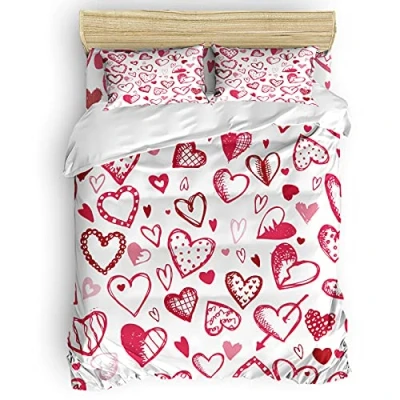 Imagen de Funda Nordica Cama 105 Amor, Juego de Ropa 3 Piezas Microfibra, Edredon 200x200 cm y 2 Fundas Almohada 50x75