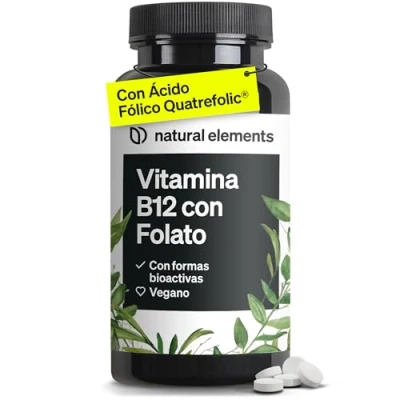 Imagen de Vitamina B12 180 comprimidos veganos 500µg de Vit y 200µg ácido fólico por dosis diaria altamente dosificada, sin aditivos innecesarios producida probada en laboratorio Alemania